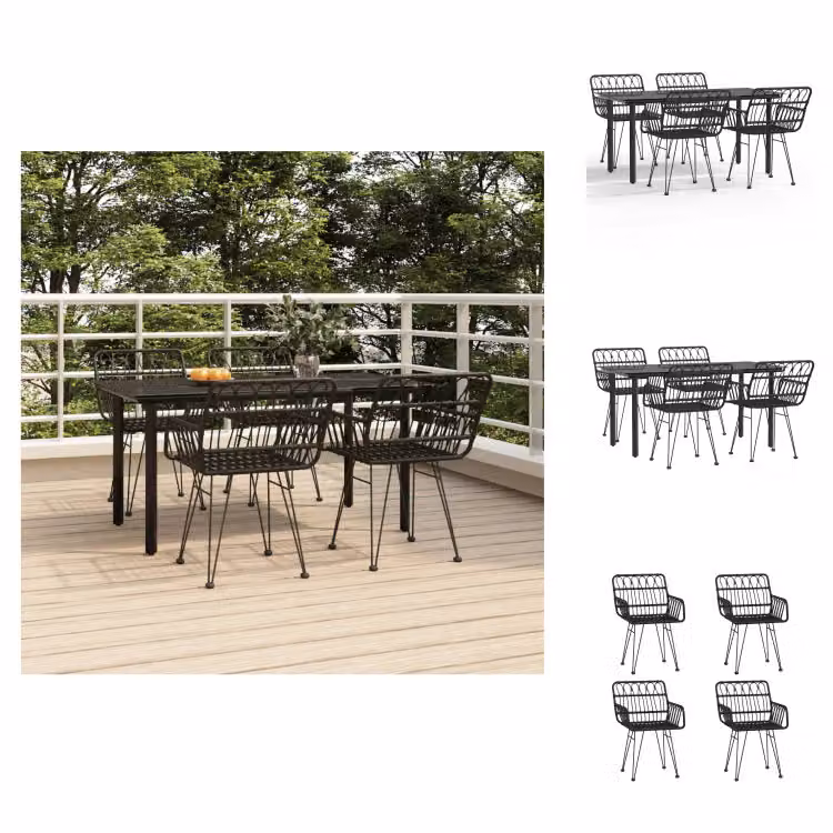 vidaXL Set da pranzo da giardino 5 pezzi in poly rattan nero - Set di mobili da giardino