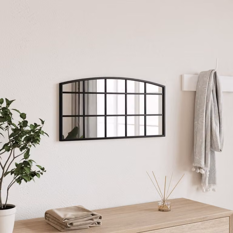 Specchio da parete ad arco vidaXL in metallo e vetro nero L: 60 cm, H: 30 cm
