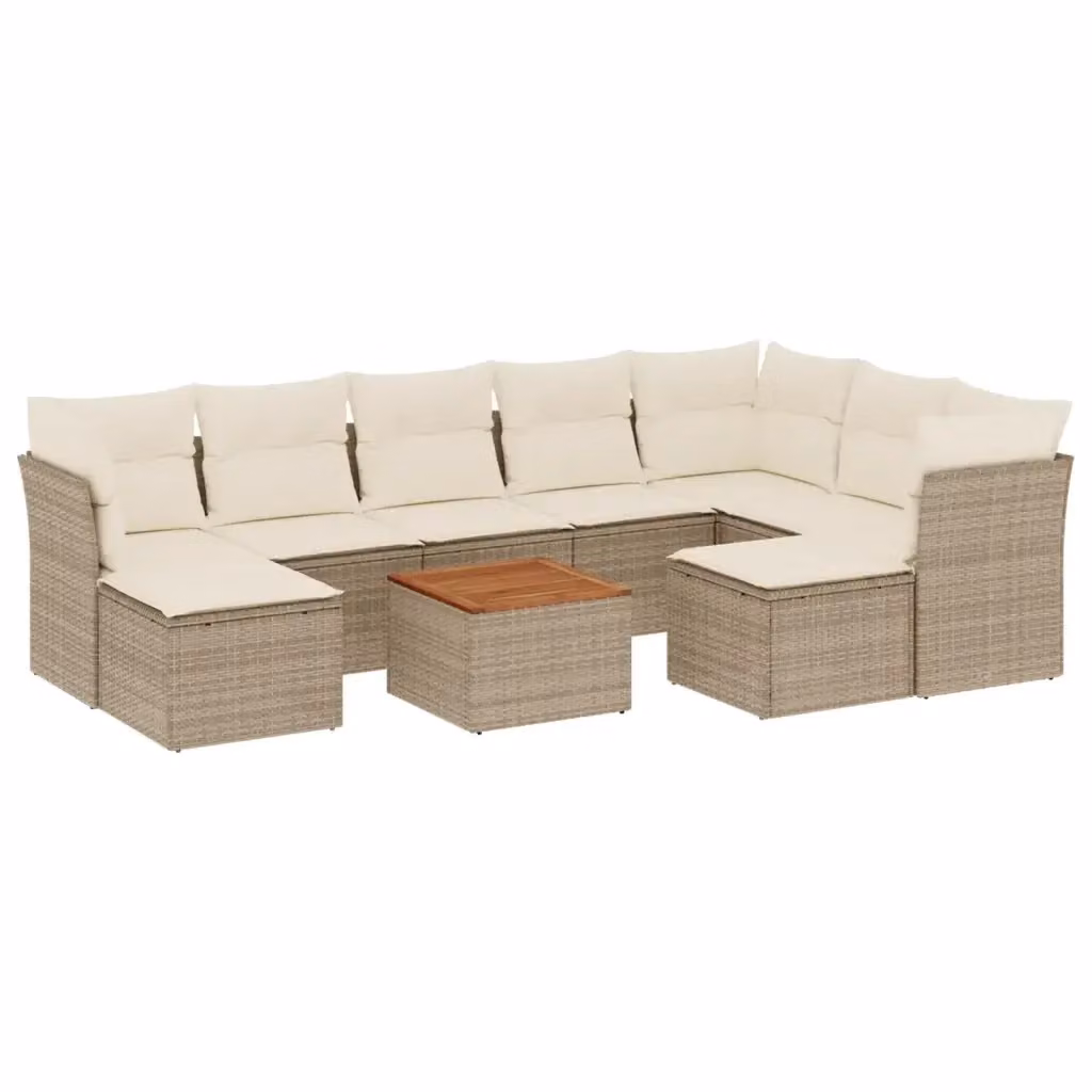 Set Divano da Giardino a Forma di U vidaXL in Polyrattan con Cuscini Beige e Tavolino da Esterno – 2