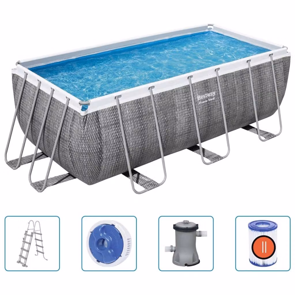 Bestway Set Piscina Power Steel Rettangolare 412x201x122 cm