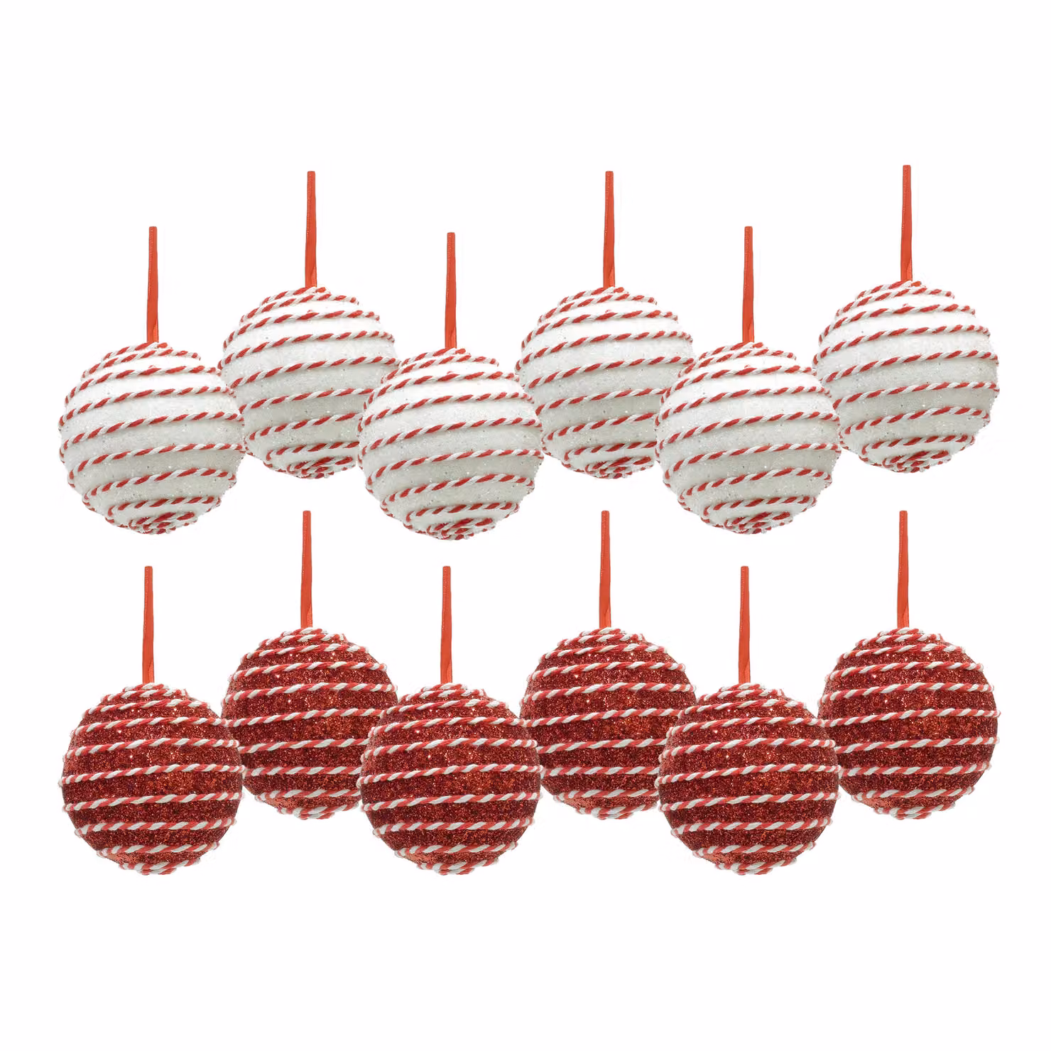 Set di 6 palline di Natale Vestiamo Casa con glitter bianche e rosse, diametro: 8 cm – 1