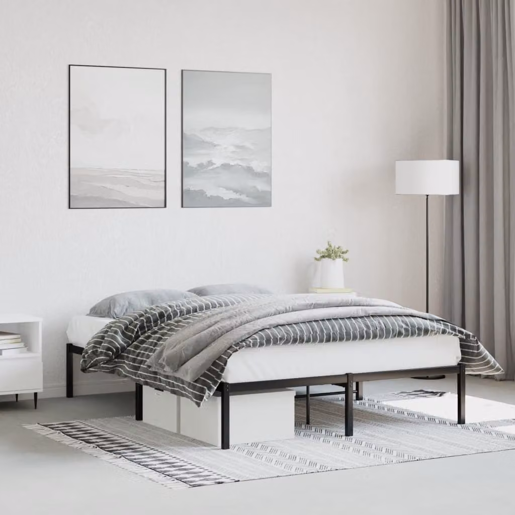 vidaXL Giroletto in Metallo Nero con Listelli Fissi L 140 x P 200 cm