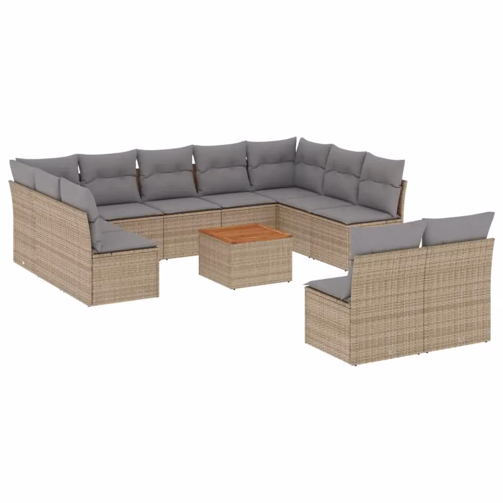vidaXL Set Divani da Giardino a L con Cuscini Beige e Tavolino da Esterno in Polyrattan e Acciaio – 2