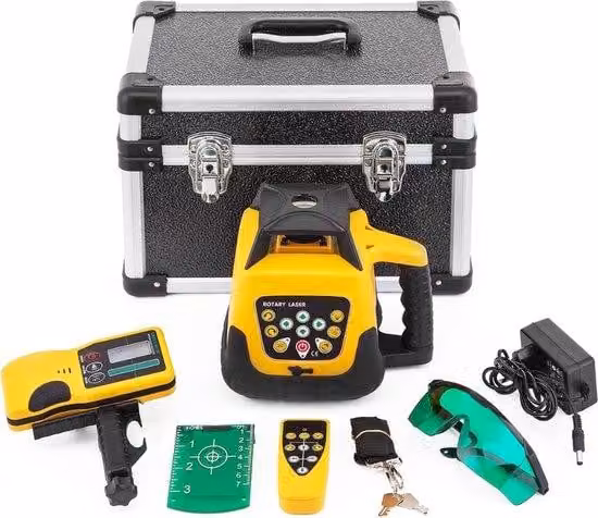 Laser rotante a 635 nm, portata 500 m, con raggio luminoso verde su treppiede, precisione 1 mm/1,5 m