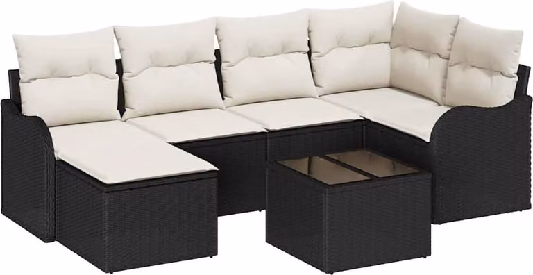 Set Divano da Giardino con cuscino 7 pcs Nero Poly Rattan