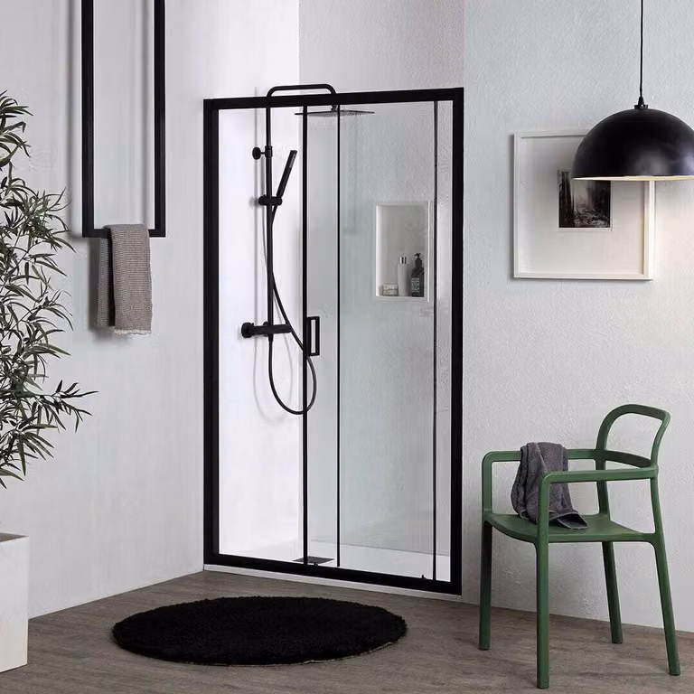 Porta doccia nicchia scorrevole nero opaco 120 cm | City