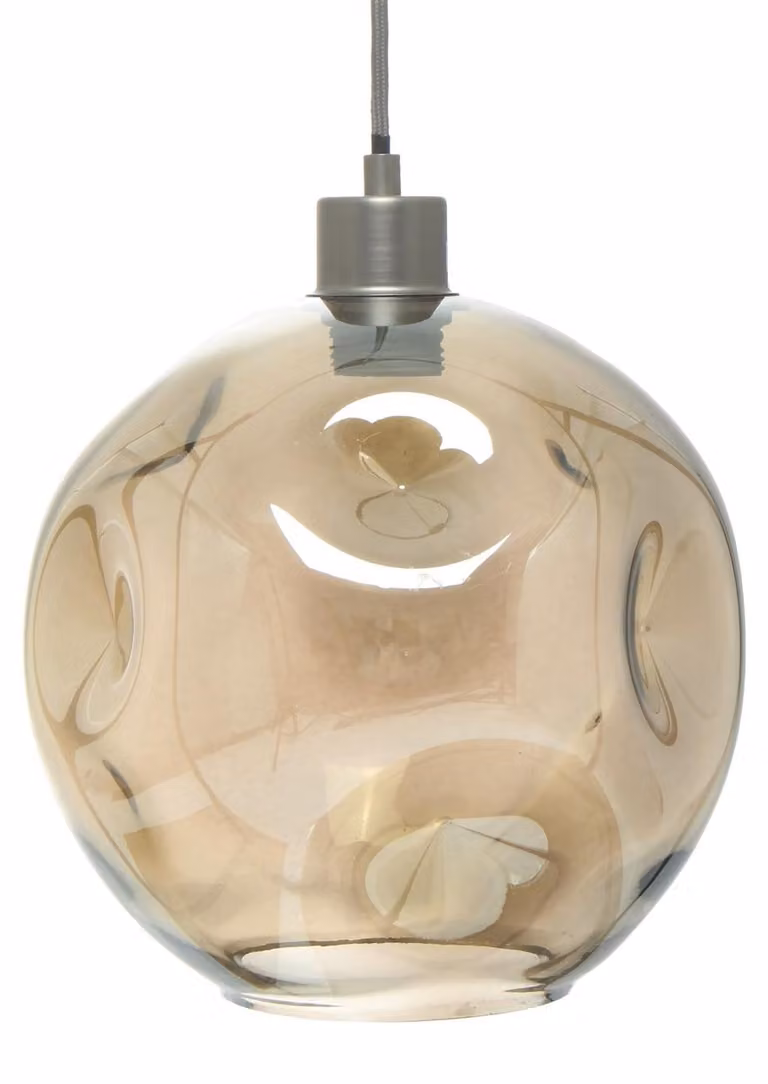 Lampada a sospensione Padiro, 26 x 26 x 32 cm - trasparente e grigio - vetro - forma sferica - attacco E27