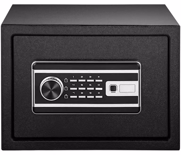 Cassaforte elettronica, capacità 0,8 piedi cubi - Tastiera digitale e riconoscimento impronte digitali - Dimensioni 35x25x25 cm - Colore nero