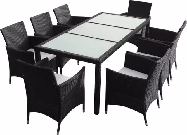 Set da pranzo da giardino Outsunny in resina intrecciata nera con 9 pezzi e cuscini