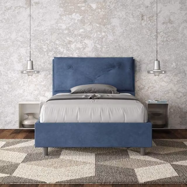 Letto imbottito Ityhome in microfibra blu, L/P/H: 110 x 222 x 125 cm, senza rete – 1