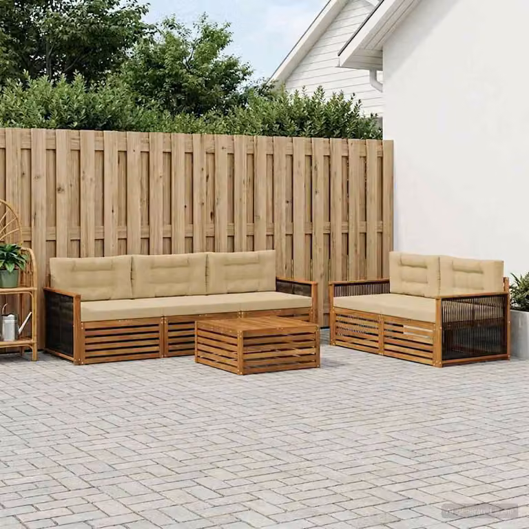 Set di divani da esterno moderno vidaXL in legno di acacia, 6 pezzi, Beige e Marrone