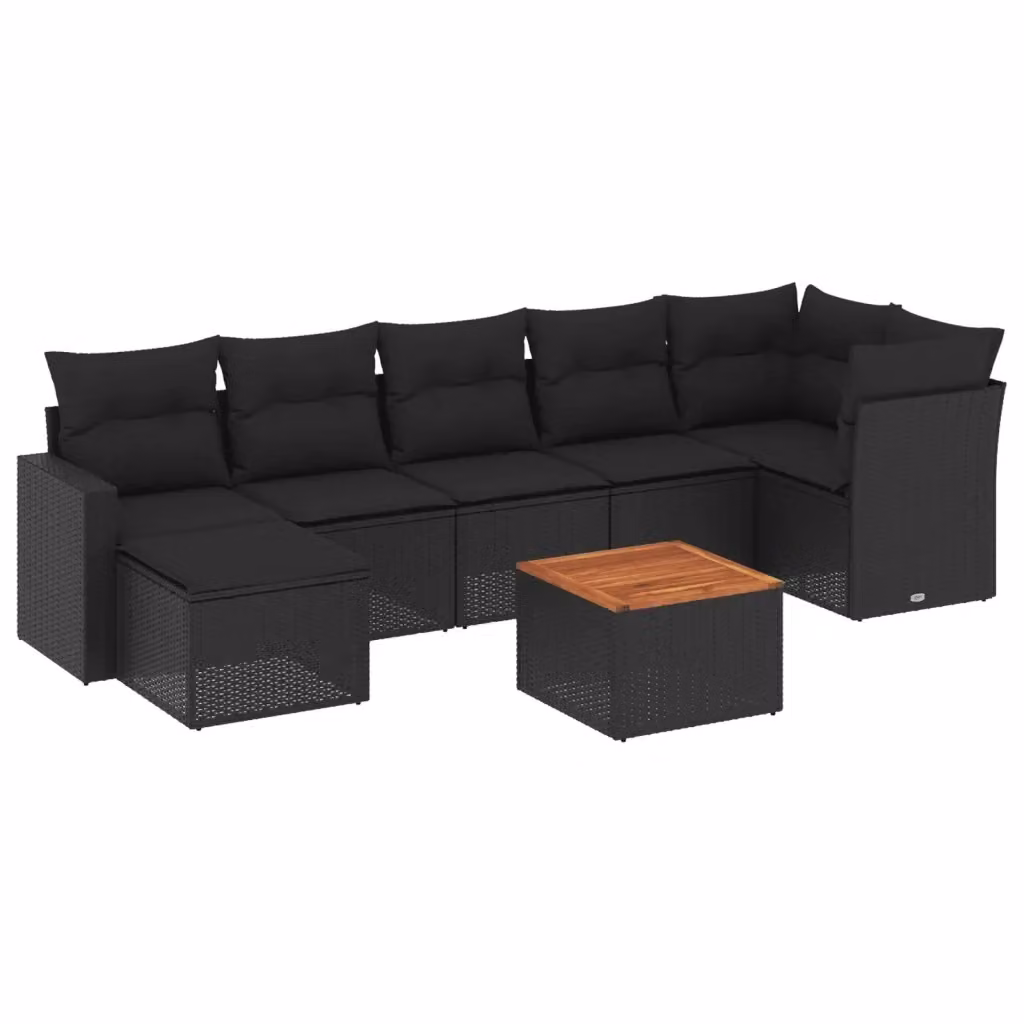 Set di Divani da Giardino a L vidaXL in Polyrattan Nero con 8 Cuscini e Tavolino – 2
