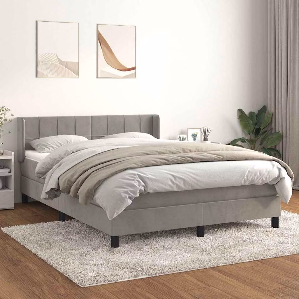 vidaXL Giroletto a Molle con Materasso in Velluto Grigio Chiaro L/P/H: 140 x 200 x 88 cm – 1