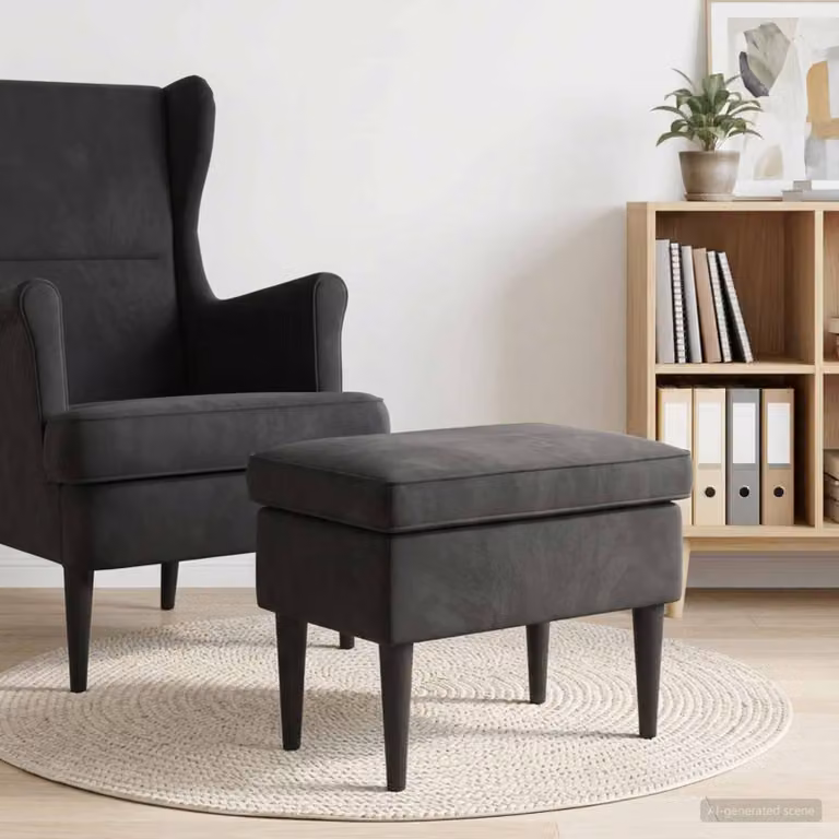 Poggiapiedi vidaXL in velluto nero con struttura in legno, L 55 x P 35 x H 41 cm