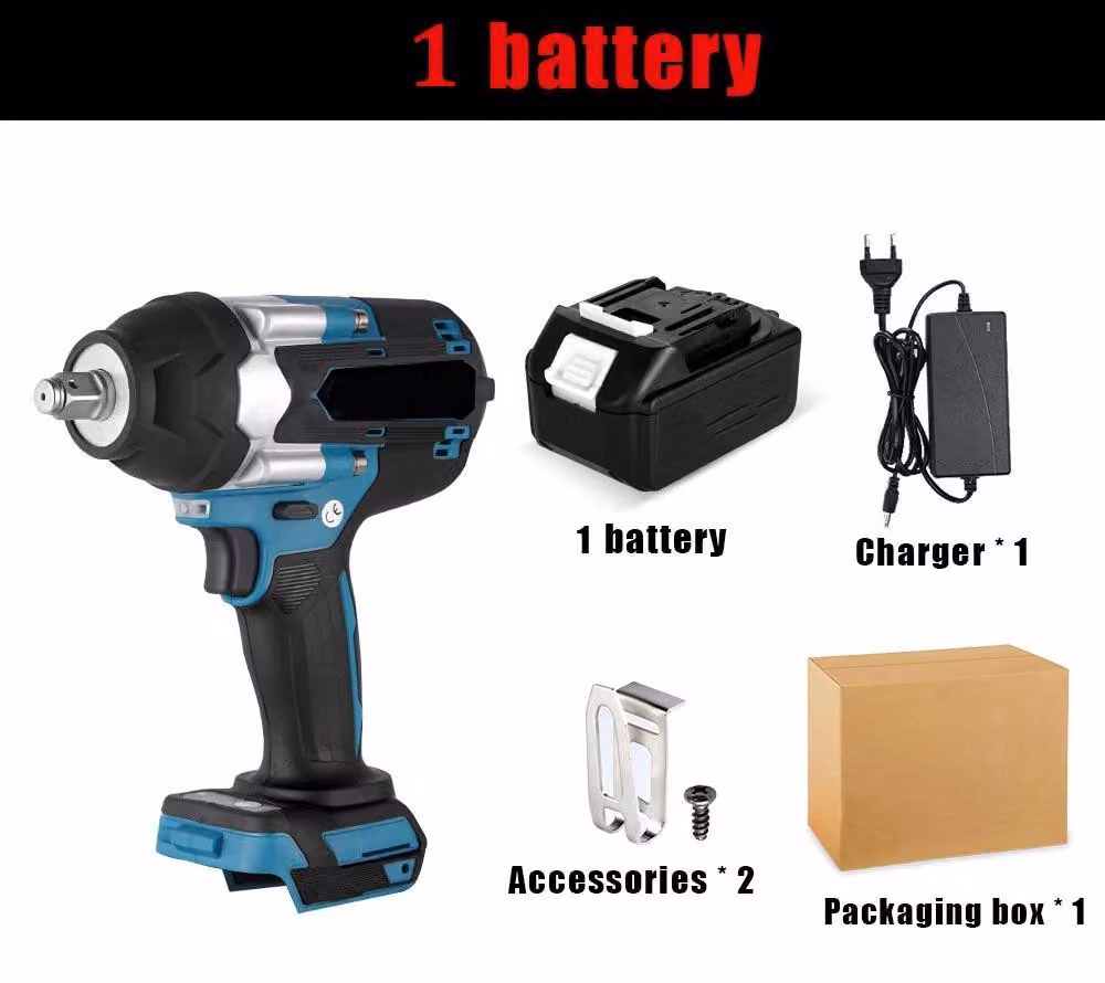 Avvitatore a percussione a batteria - 18V - Coppia di 1800 Nm - Motore brushless - Attacco quadrato da 1/2" (1,27 cm) - 1 batteria inclusa - Spina di tipo europeo