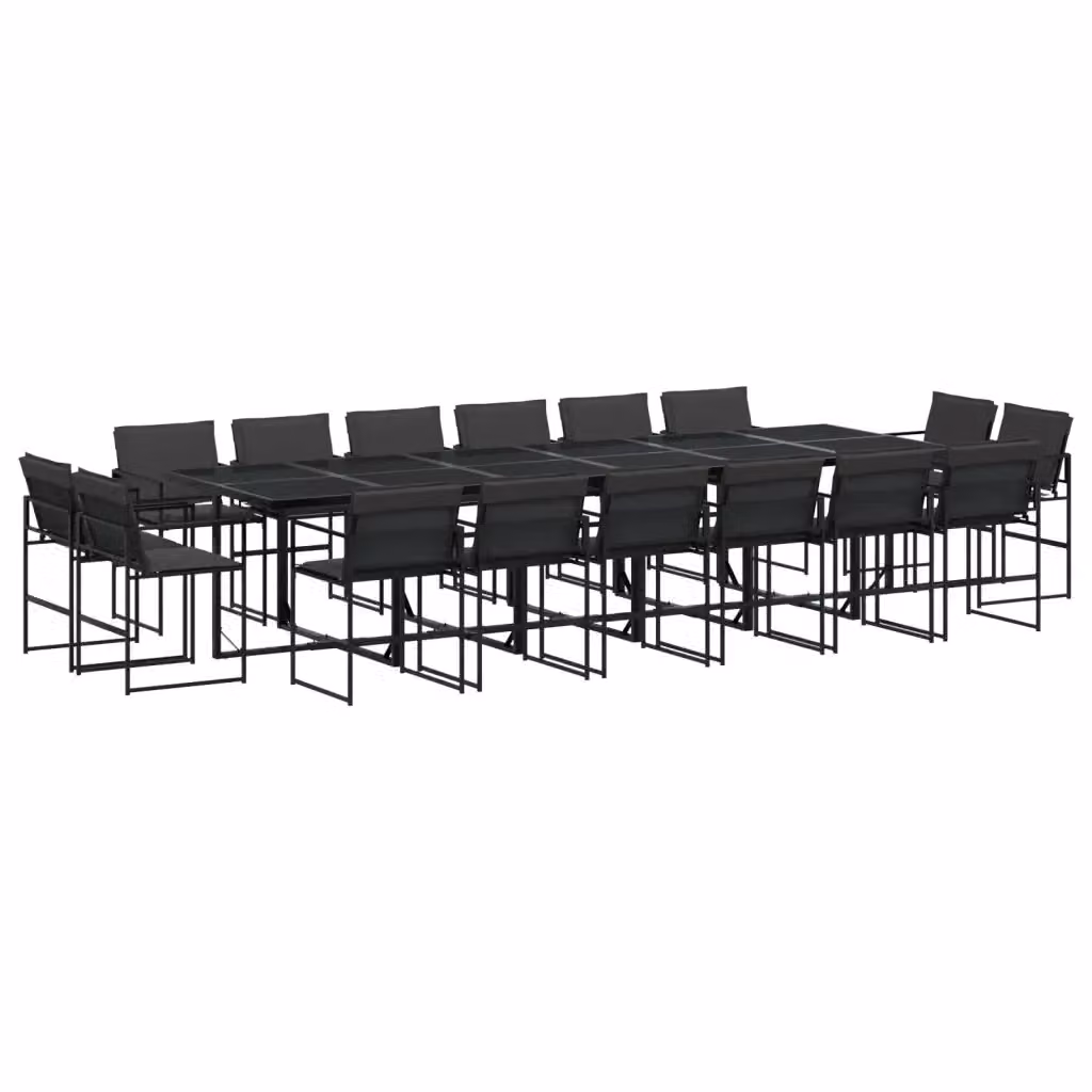Set da pranzo da giardino moderno vidaXL in acciaio nero e grigio con tavolo rettangolare in vetro e 17 pezzi – 2