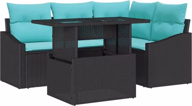 Set Divano da Giardino 6 pz Nero e Crema polyrattan 3349003