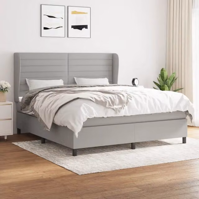 Letto Ibrido vidaXL con Giroletto a Molle e Materasso in Tessuto Grigio e Bianco L/P/H: 160 x 200 x 25 cm – 1