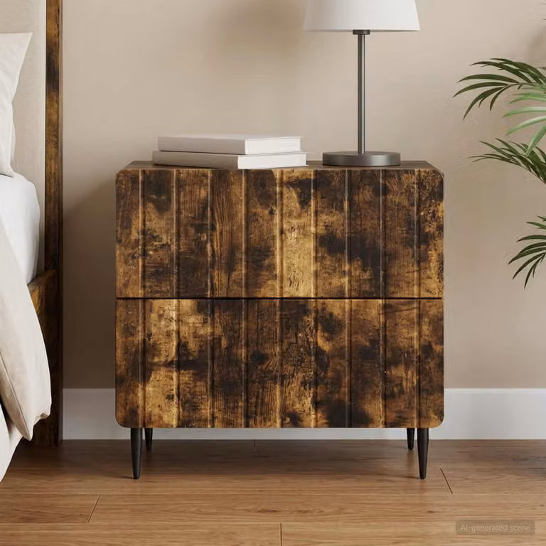 Armadio da Notte Moderno vidaXL in MDF e Metallo, Colore Rovere Fumo, L 62 cm x P 34,5 cm x H 49,5 cm
