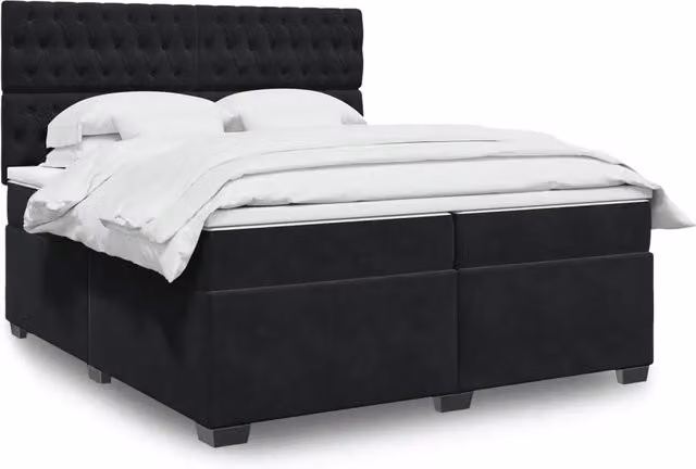 Letto Ibrido vidaXL con Materasso in Velluto Nero e Bianco L/P: 200 x 200 cm