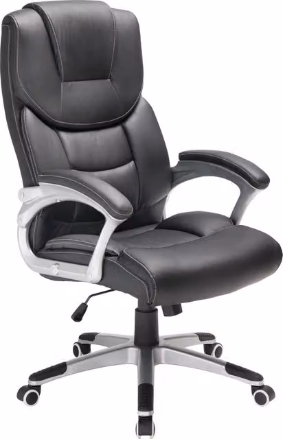 Sedia da ufficio ergonomica Deuba nera in similpelle con ruote e braccioli – 1
