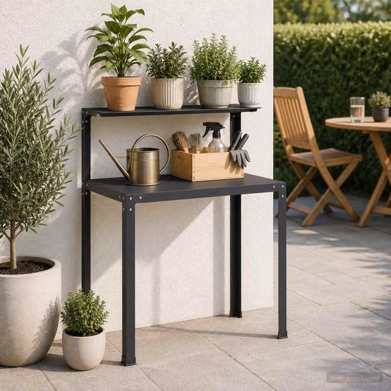 vidaXL Tavolo da rinvaso in metallo nero con finitura laccata L: 80 cm, P: 50 cm, H: 104 cm