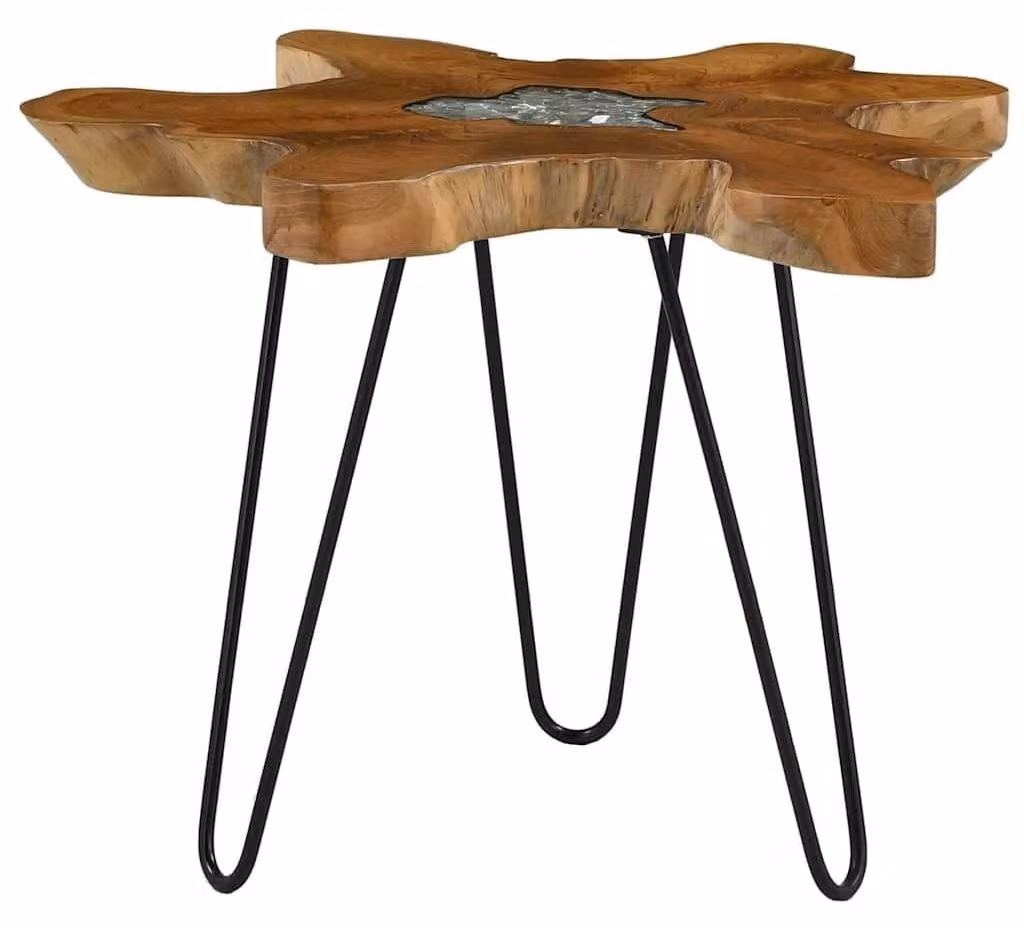 Tavolino da salotto artigianale in legno di teak con inserti in resina