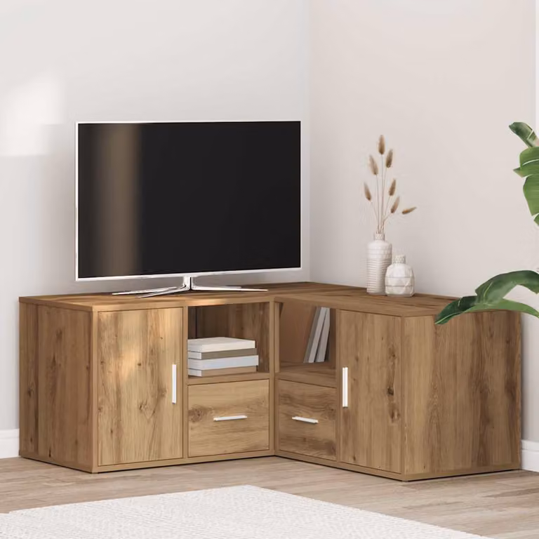 Mobile Angolare vidaXL in Rovere Artigianale Marrone con Ripiani e Cassetti L/P/H: 160 x 40 x 45 cm