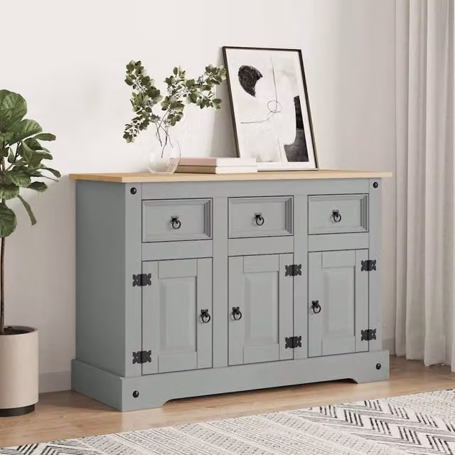 Credenza Corona Grigia 112x43x78 cm in Legno di Pino Messicano 355084