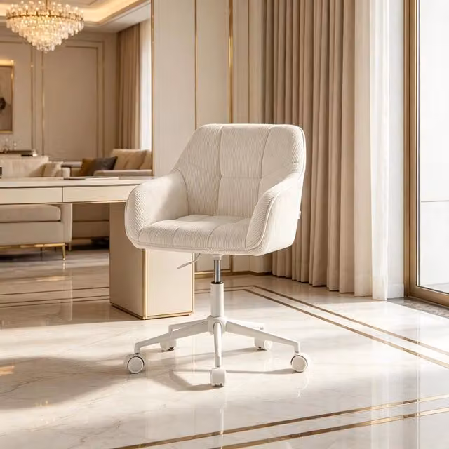 SEDIA DA UFFICIO Girevole 56x40x81-90 cm Beige Corduroy Metallo
