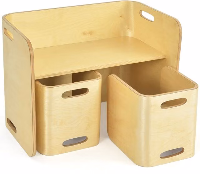 Set tavolo e sedie in legno di faggio per bambini, Set multiuso con tavola spessa e superficie liscia Naturale