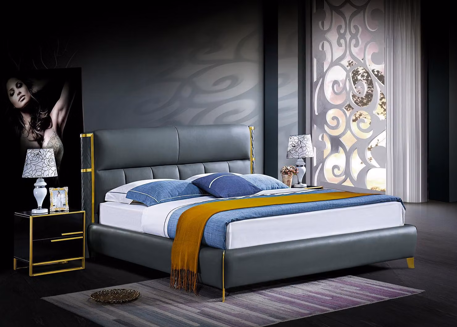 Bett Polster Design Luxus Doppel Hotel Betten Ehe Schlaf Zimmer Textil 180x200cm