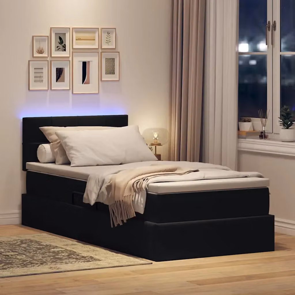 Letto con contenitore e illuminazione LED vidaXL in velluto nero L 90 x P 190 cm – 3