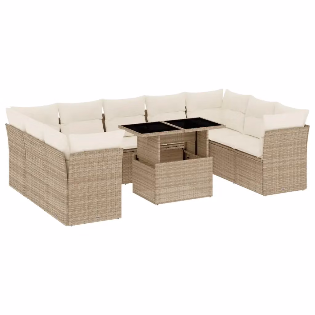 Set Divano da Giardino 10 Pezzi vidaXL con Cuscini Beige e Tavolino in Polyrattan e Metallo per Terrazza o Giardino – 2