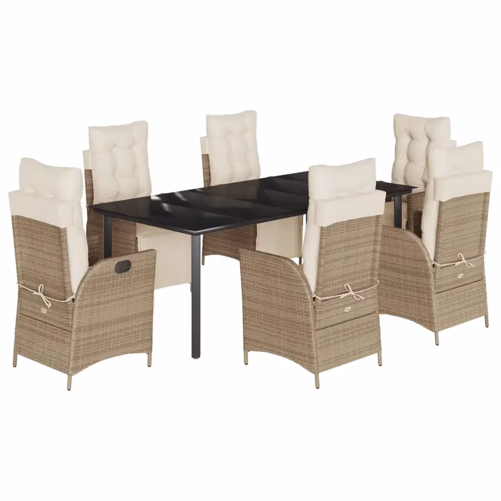 Set da Pranzo da Giardino vidaXL in Polyrattan con Cuscini Beige e Tavolo in Vetro, 7 Pezzi – 2