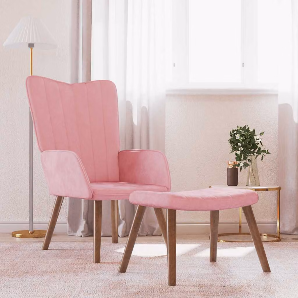 Maison Exclusive - Poltrona relax con poggiapiedi in velluto rosa
