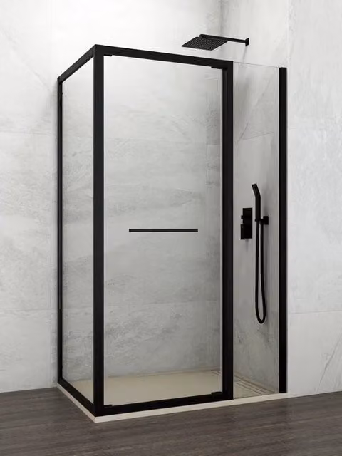 Box doccia angolare rettangolare DUCHA con vetro scorrevole e profili nero opaco L/P/H: 135 x 90 cm