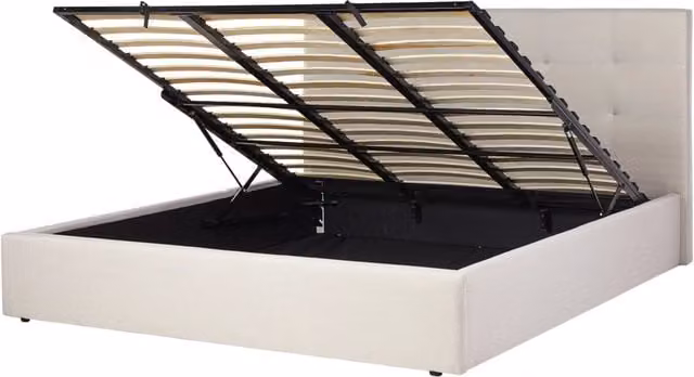 Letto matrimoniale con contenitore portaoggetti e testiera imbottita 180x200 cm in tessuto di poliestere stile moderno