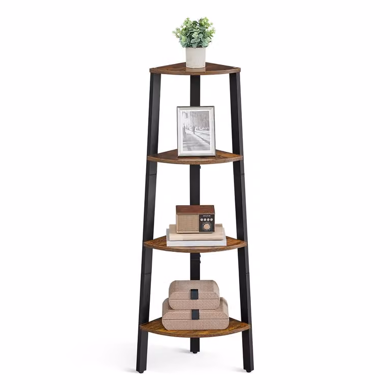 Scaffale ad Angolo Vintage, Marrone Rustico + Nero