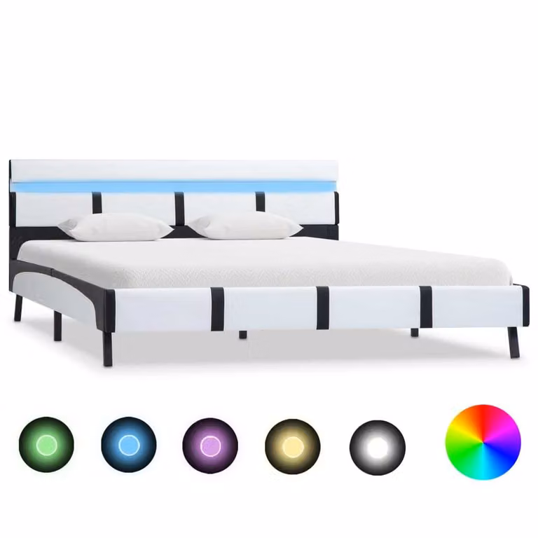 The Living Store Struttura letto con LED in ecopelle bianca 120x200 cm