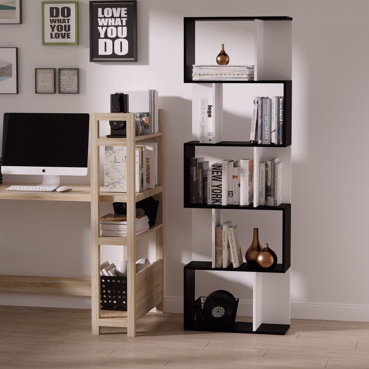 Libreria HOMCOM in legno MDF con ripiani, mobile contemporaneo bianco e nero, L: 60 cm, P: 24 cm, H: 184.5 cm – 2
