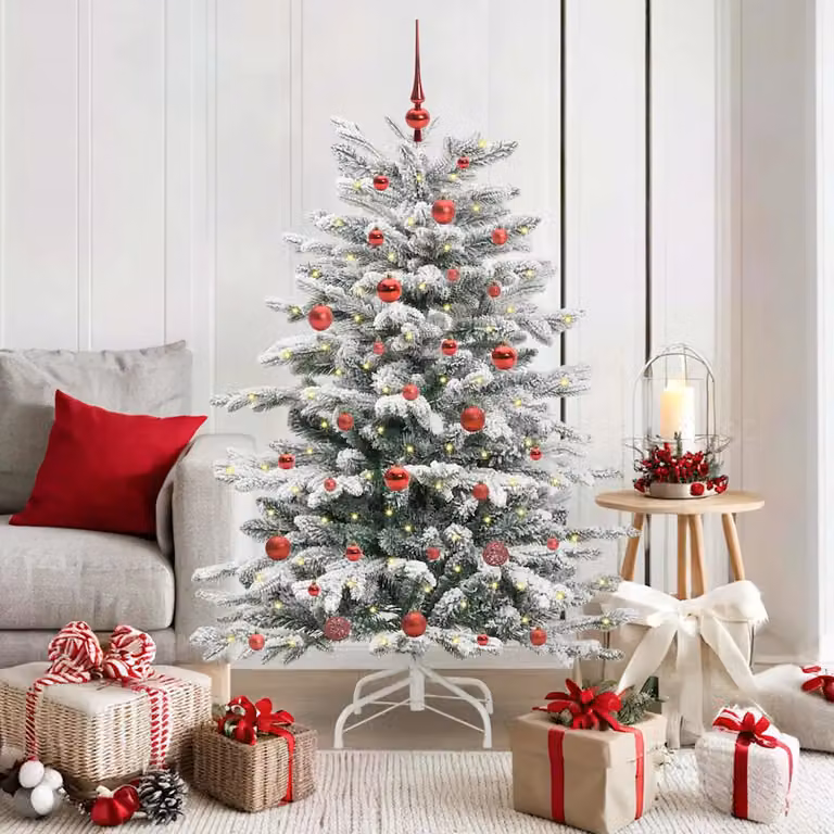 Albero di Natale artificiale moderno vidaXL bianco con luci LED bianco caldo e rami pieghevoli, Altezza: 150 cm