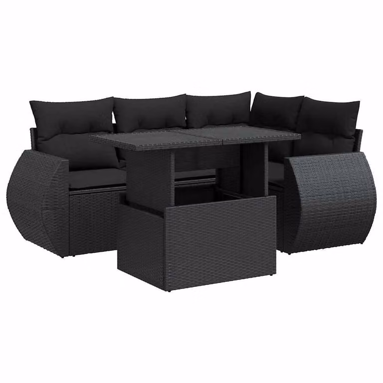 Set Divani da Giardino 5 pz con Cuscini in Polyrattan Nero