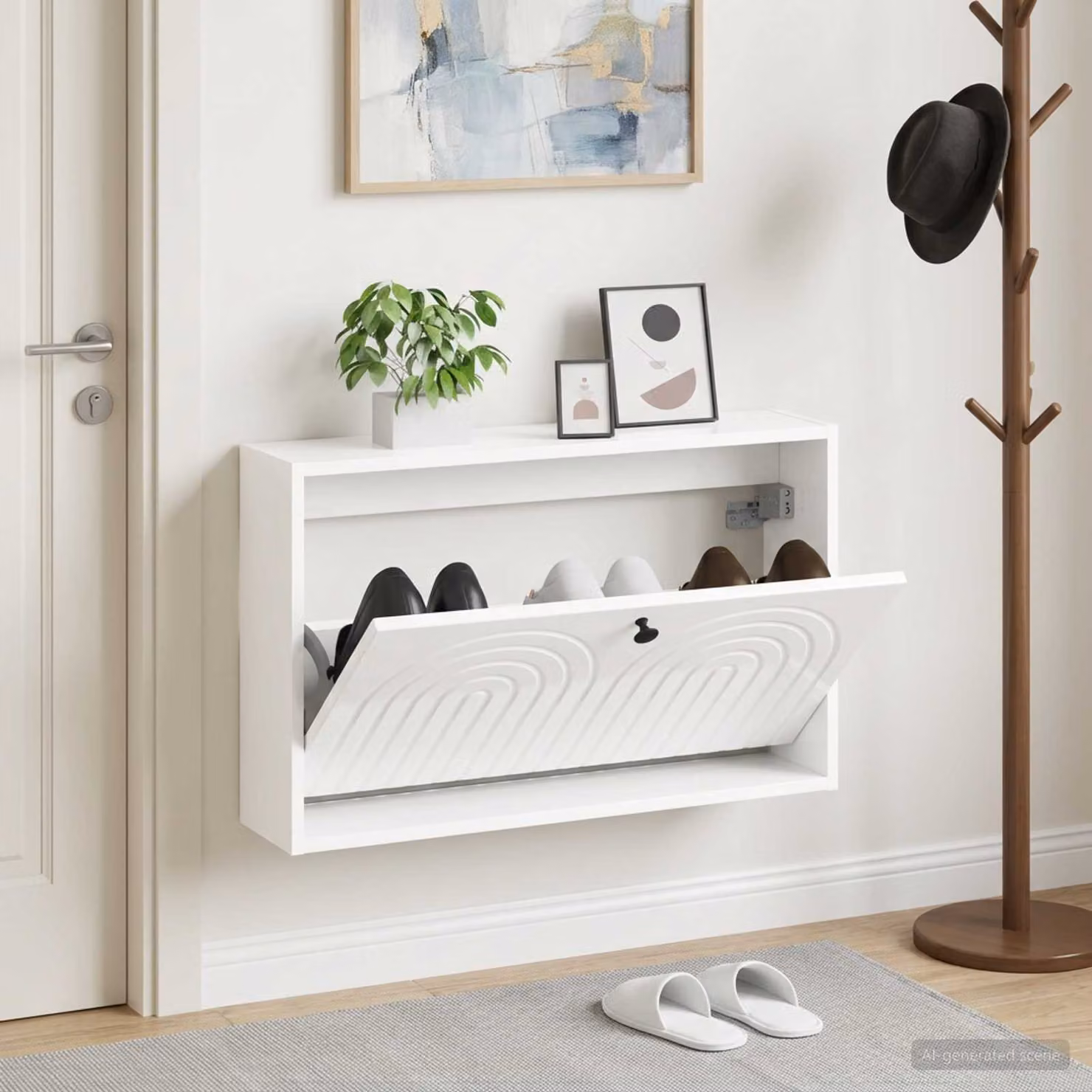 Mobiletto per scarpe da muro vidaXL ALKMAAR moderno con scomparti basculanti, L: 71 cm, P: 17 cm, H: 43 cm