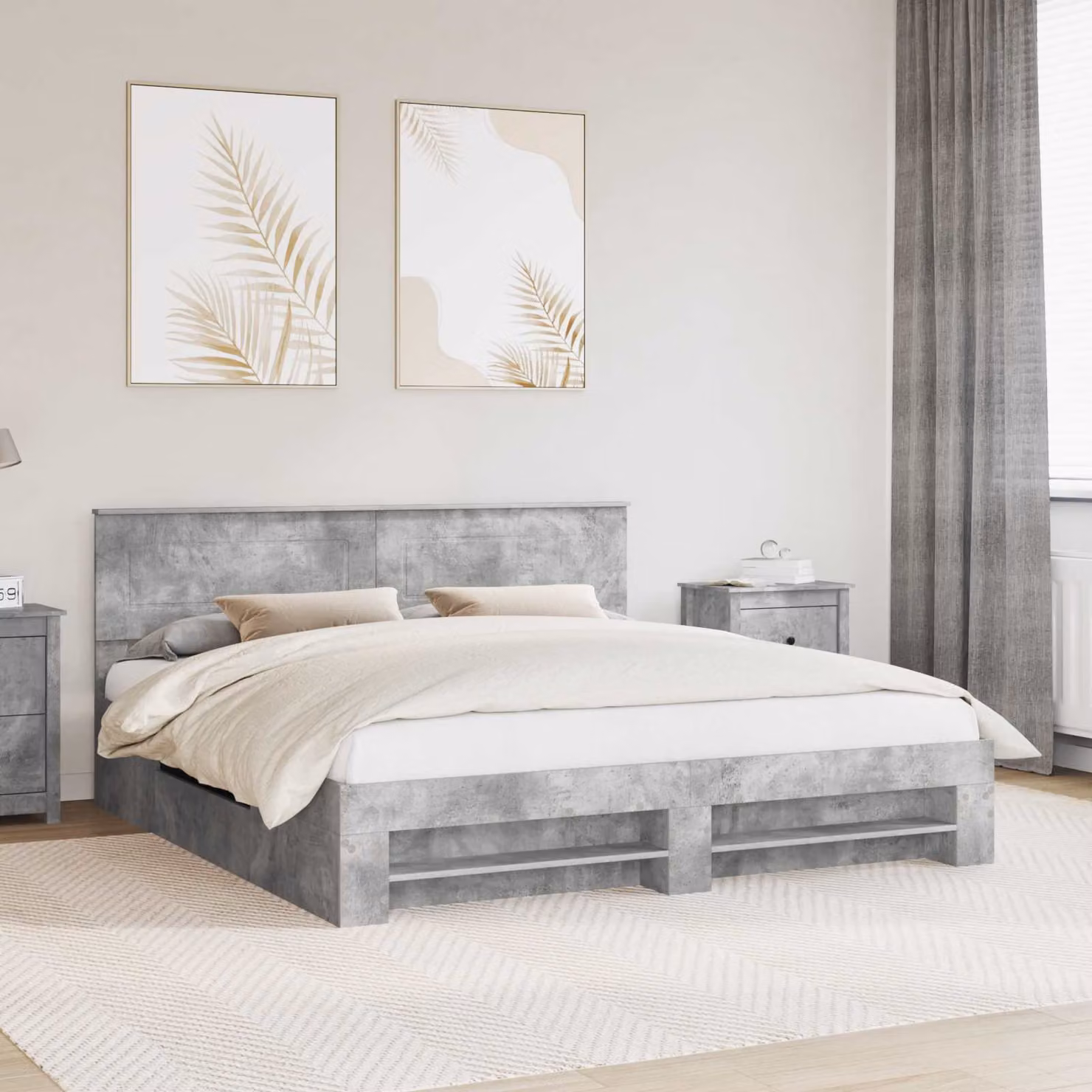 Struttura del letto con testiera vidaXL in legno ingegnerizzato, Grigio, 200 x 200 cm