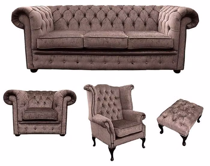 Sofagarnitur Chesterfield Polster Couch Sofa Leder Sitz Garnitur Ohrensessel 416