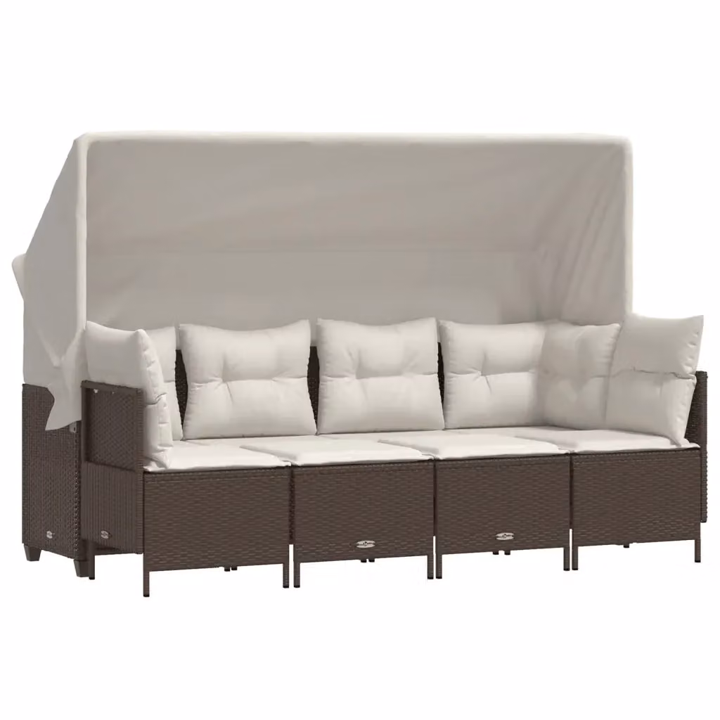 Set Divano da Giardino vidaXL 5 pz in Polyrattan Marrone e Bianco con Cuscini Imbottiti e Coperture Rimosse – 2