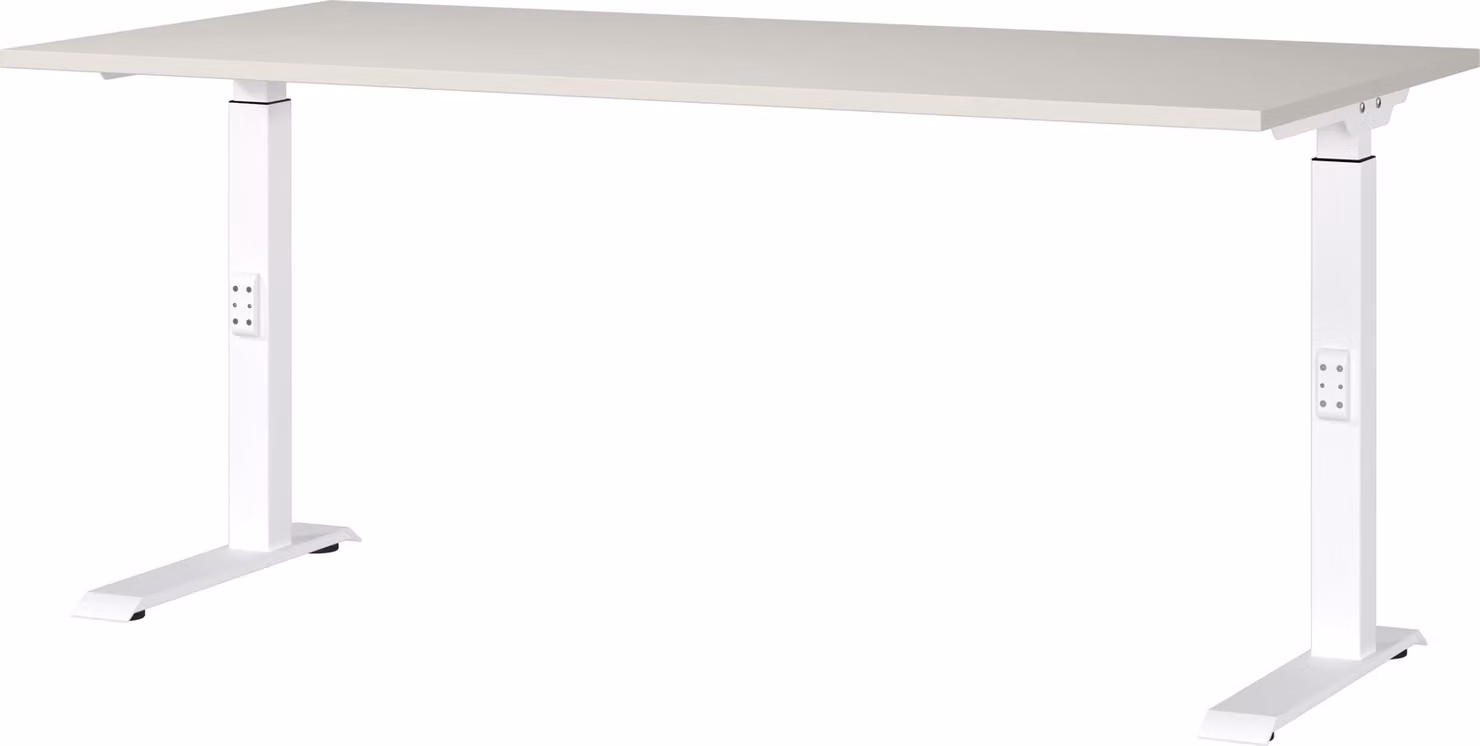 Scrivania regolabile in altezza, dimensioni 160x91x80 cm, colore grigio chiaro/bianco