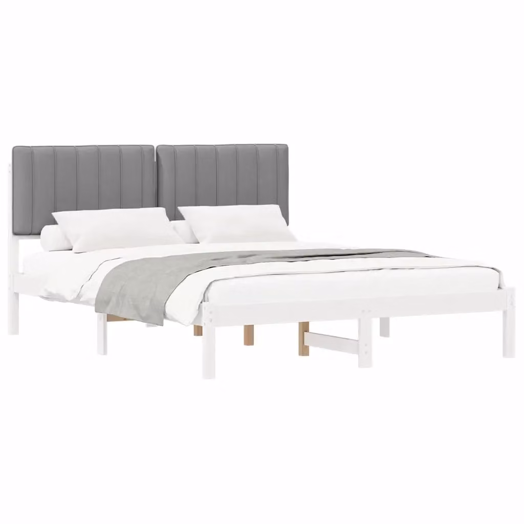 Letto con Testiera Rivestita vidaXL in Legno di Pino e Tessuto Grigio L/P/H: 150 x 200 x 84,5 cm – 2