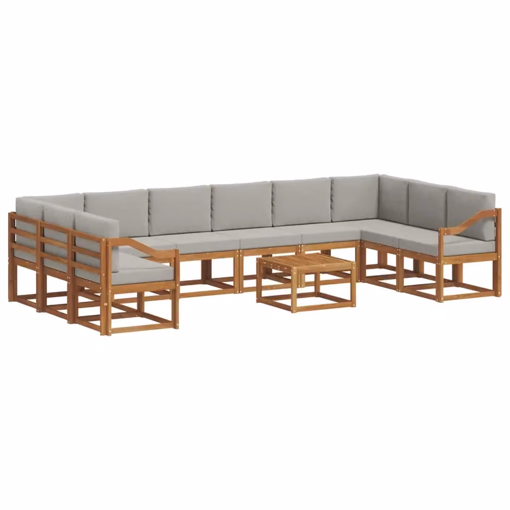 Set di divani da esterno a L vidaXL in legno di acacia con cuscini grigi e tavolino da giardino – 2